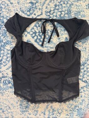 Garage Black Lace-Trim Bustier Crop Top